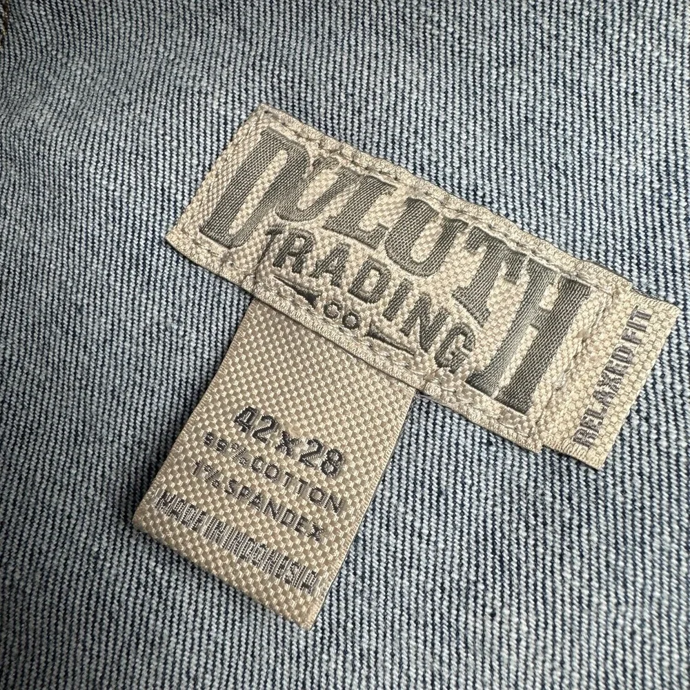 Duluth Trading Flex Ballroom Jeans Mens 42x28 Denim Relaxed Fit Straight Blue